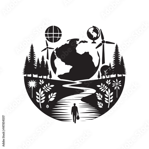 World Environment Day Silhouette Vector Illustration, Solid White Background.