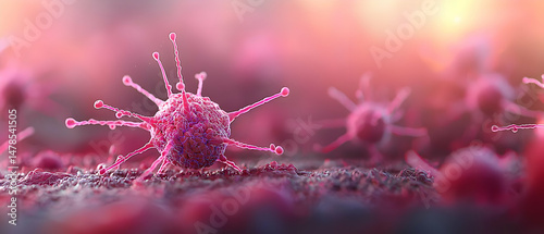 Pink Microscopic Virus Cells Closeup