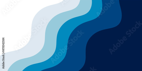 Abstract blue sea and beach summer background with paper waves and seacoast for banner, invitation, poster or web site design. Paper cut style, 3d effect imitation, space for text, vector ilustration