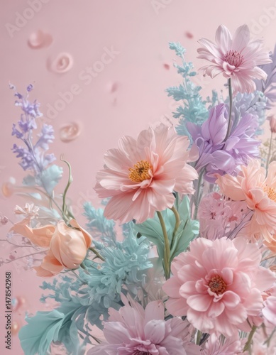 Abstract swirling pastel colors, vibrant spring blooms implied , energy, soft