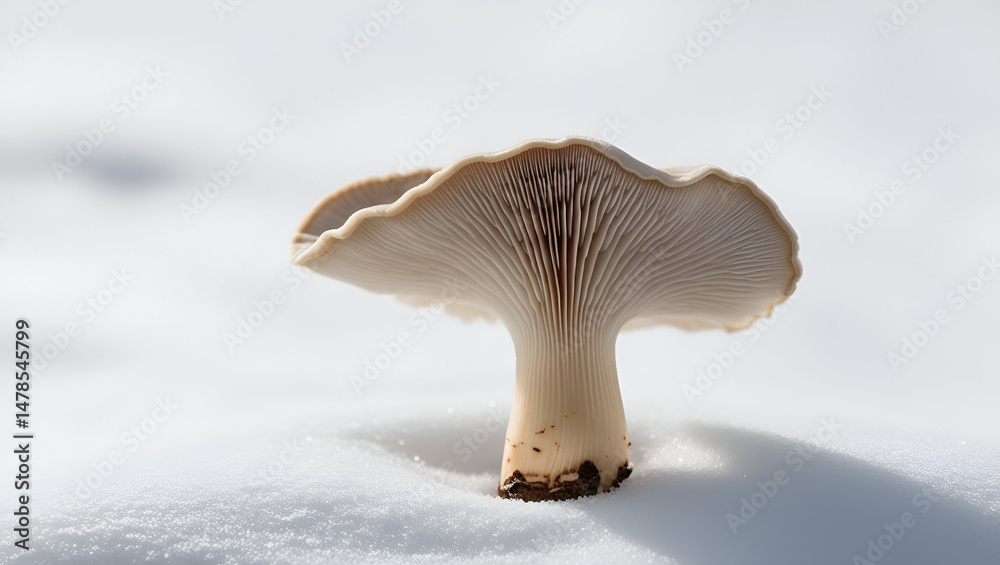 Close-up view of an oyster mushroom highlighting its textured cap and stem, isolated on a white background, representing the concept of fungi and nature