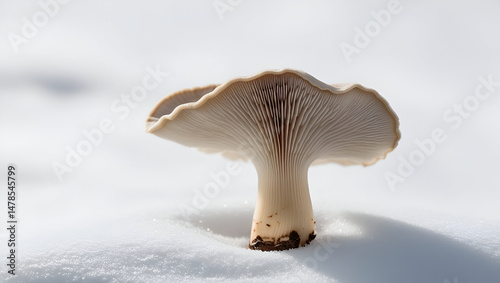 Obraz na płótnie Close-up view of an oyster mushroom highlighting its textured cap and stem, isolated on a white background, representing the concept of fungi and nature w salonie