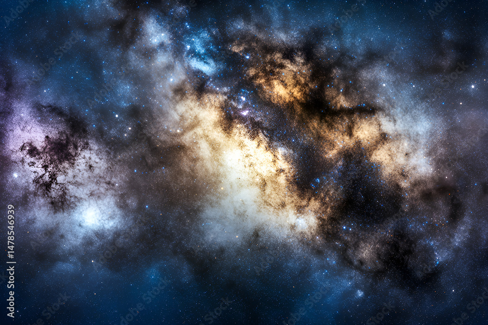 Fototapeta premium A breathtaking deep space image of the milky way galaxy revealing colorful nebulas and countless stars glowing brilliantly against the dark cosmic background