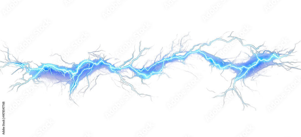 Fototapeta premium A Blue Lightning Bolt Streaks Across A Transparent Background The Bolt Is Jagged And Has A Slight Glow