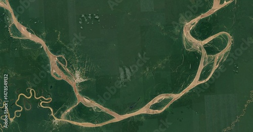 Bild auf Leinwand Aerial View of the Amazon Rainforest and Winding Rivers
