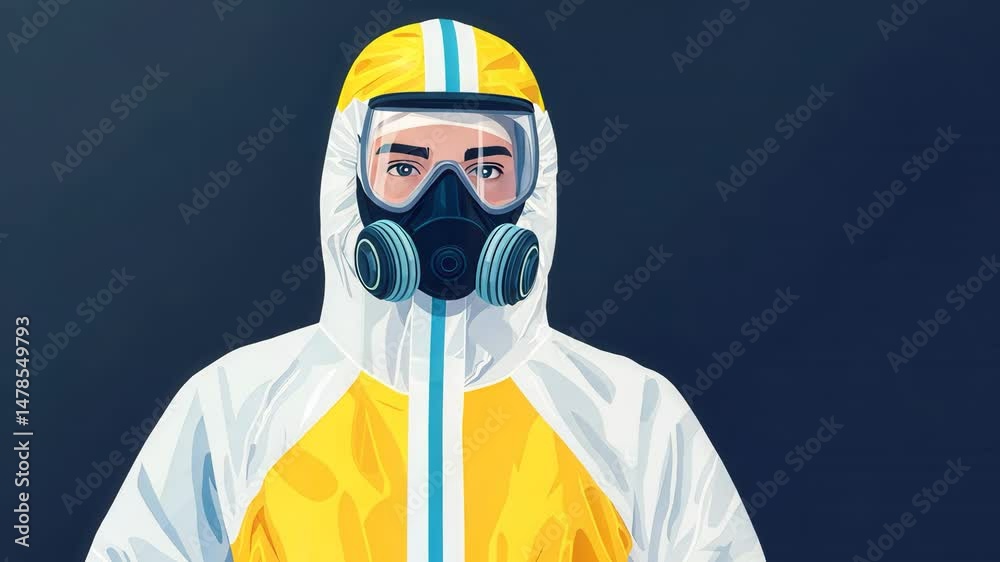 Protective suit with mask against hazardous environments. Protective suit with mask against hazardous environments.