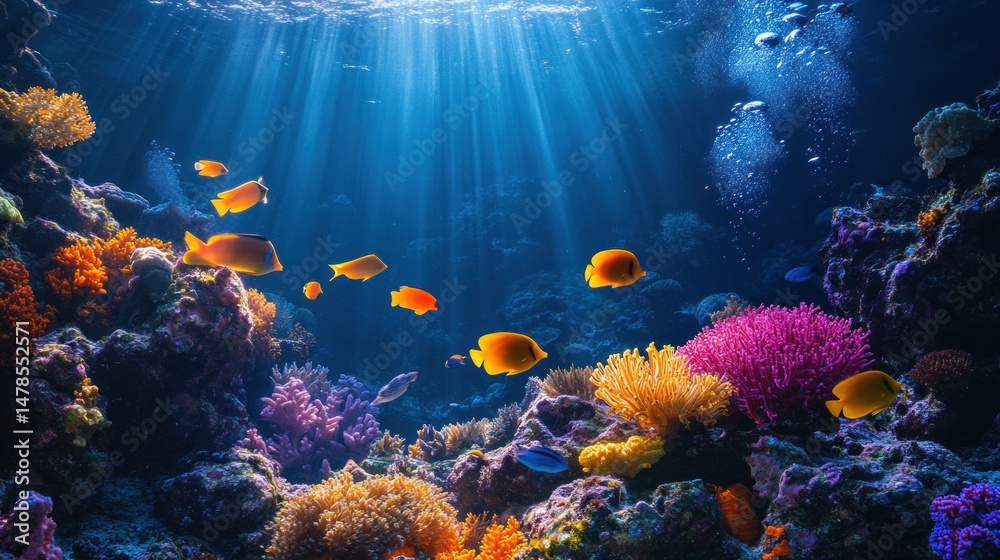 Fototapeta premium Vibrant Underwater Paradise: A Coral Reef's Beauty