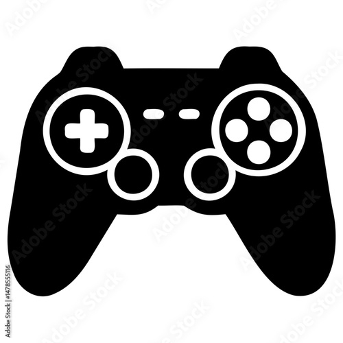 Black silhouette video game controller vector graphic isolated on transparent background for icons buttons and creative assets