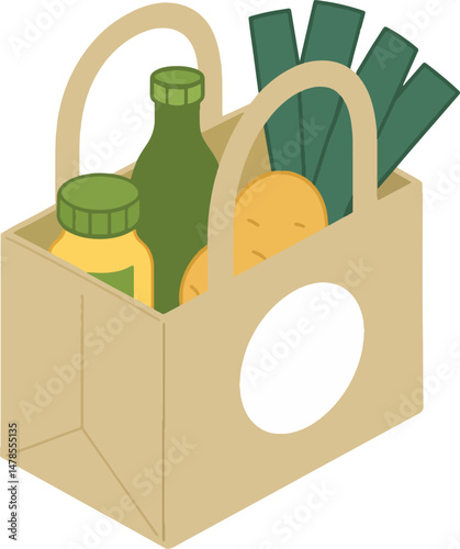 Grocery Bag Vector Illustration with Food Items.