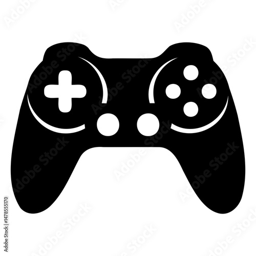 Black silhouette video game controller vector graphic isolated on transparent background for icons buttons and creative assets