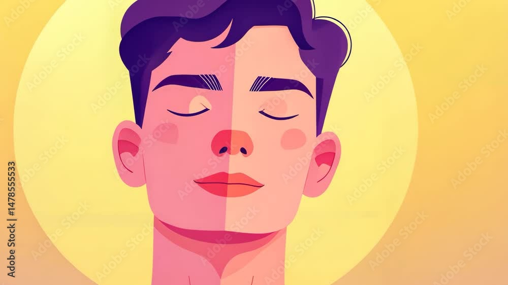 Illustration of a serene young man with a glowing background. Illustration of a serene young man with a glowing background.