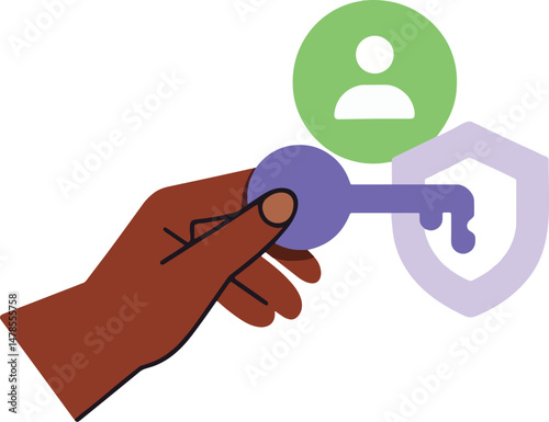 Access Key Vector Illustration. Hand, User Icon, and Security Shield.