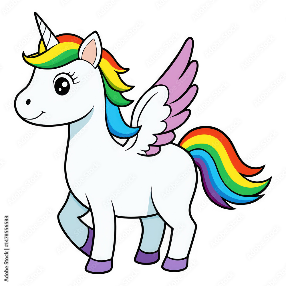 Fototapeta premium pegasus horse with rainbow wings on white background