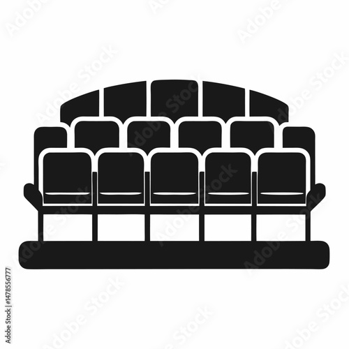 Stadium with row black chair vector on white background.