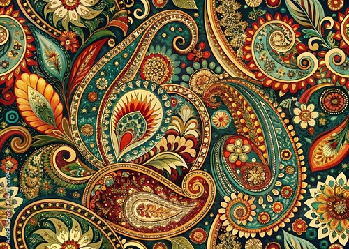 Intricate Paisley Botanical Drawing Background Pattern - Elegant Floral Design Stock Photo