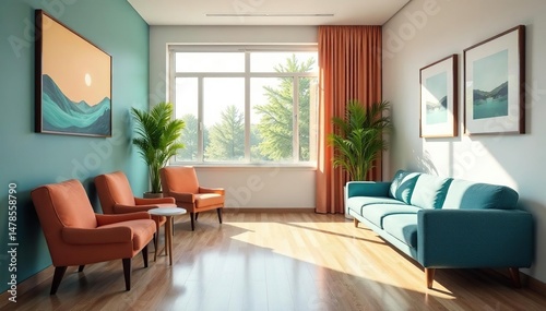 Wallpaper Mural A modern dental office waiting area, featuring comfortable seating and calming decor , interior, dentistry, oral health Torontodigital.ca