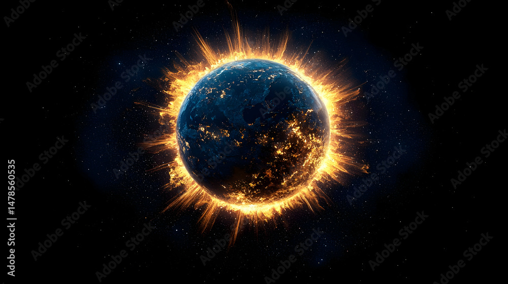 Obraz premium Fiery Glowing Planet In Space