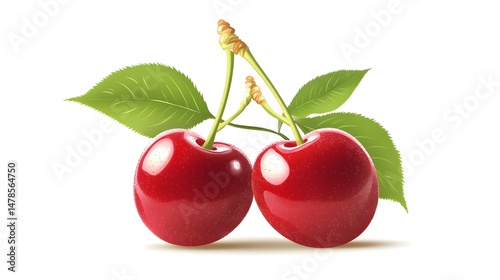 Wallpaper Mural Two vibrant cherries with leaves against a white background. Torontodigital.ca