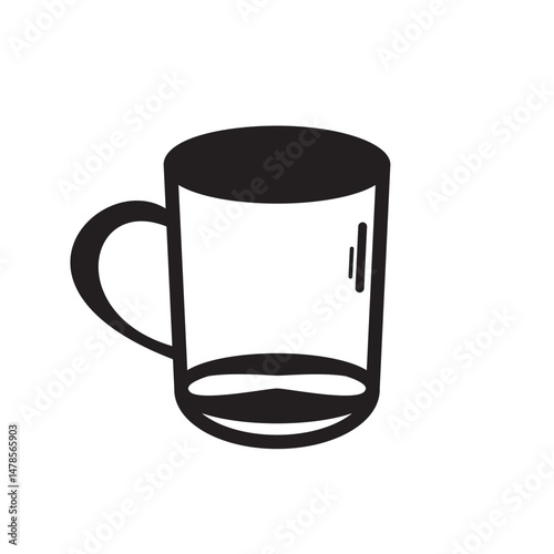 Minimalist black and white vector illustration of a tall glass with a handle and liquid inside. Simple design ideal for beverage, drinkware, or kitchen-related themes
