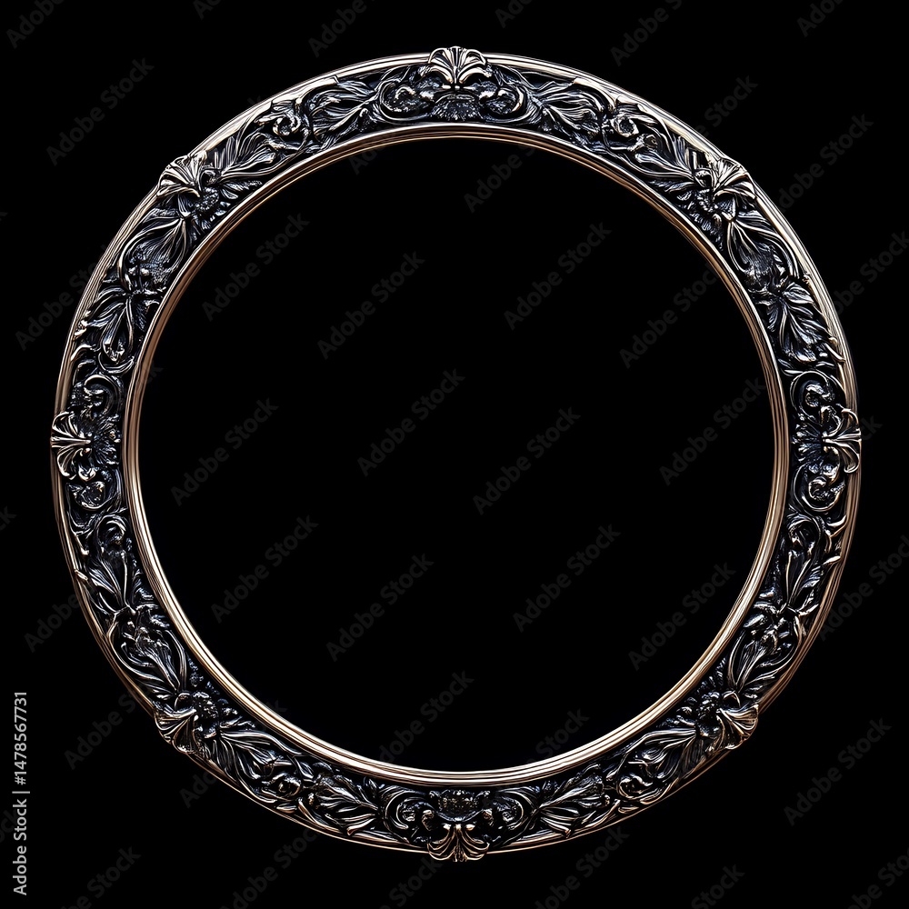 Ornate, circular bronze picture frame Ornate, circular bronze picture frame
