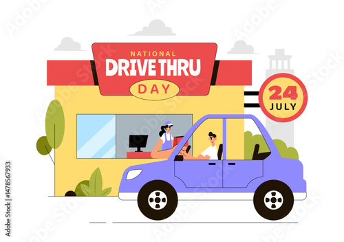 National Drive Thru Day Vector Illustration featuring a Service That Allows Customers to Order and Receive Food From Their Vehicles in a Background