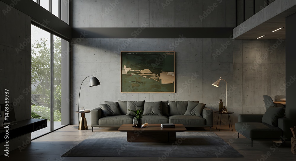 Fototapeta premium Concrete Canvas: A 3D Render of Serene Minimalism