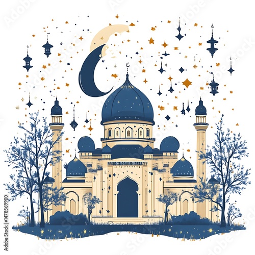 Islamic mosque design with celestial elements photo