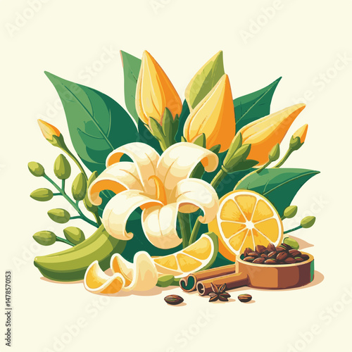 plant, blossom, flora, nature, aromatherapy, bloom, natural, flower, leaf, yellow, aroma, cananga, tropical, beauty, botanical, isolated, green, perfume, spa, background, organic, essential, oil, frag