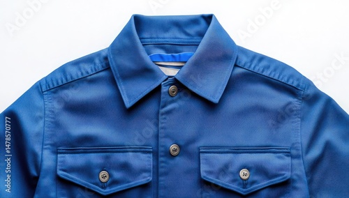 Wallpaper Mural Close-up of a vibrant blue, button-up jacket.  Front view highlighting the collar, button placket, and functional pockets Torontodigital.ca