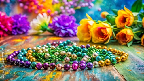 Mardi Gras Beads & Watercolor Flowers: Festive Carnival Design