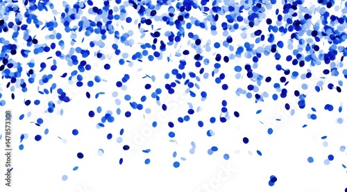 Falling blue confetti on a white background.