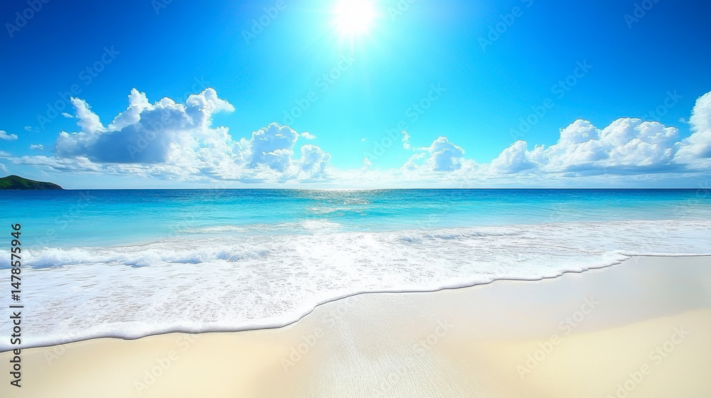 Fototapeta premium Beautiful sandy beach with white sand and rolling calm wave