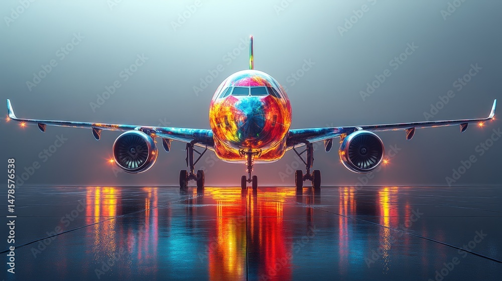 Fototapeta premium Vibrant, colorful jetliner on tarmac