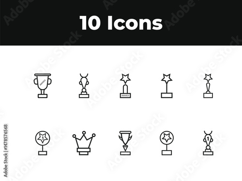 Awards line icon set. Set of outline icons related to trophy, winner, medal, winner prize, success, best, reward, champion and others. Vector illustration design .