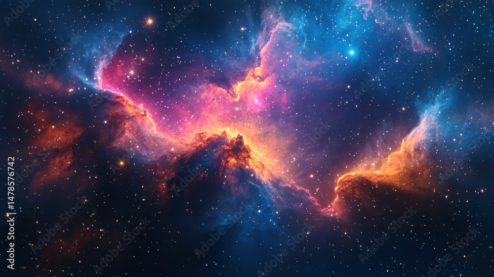 Fototapeta premium mesmerizing view of a colorful nebula in outer space, featuring vibrant shades of pink, blue
