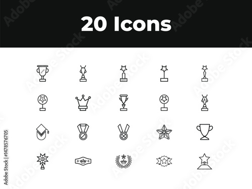 Awards line icon set. Set of outline icons related to trophy, winner, medal, winner prize, success, best, reward, champion and others. Vector illustration design .