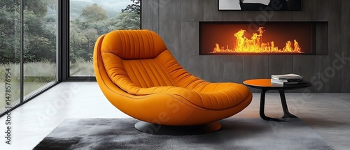 Modern orange swivel chair in living room photo