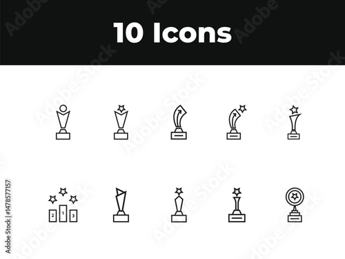 Awards line icon set. Set of outline icons related to trophy, winner, medal, winner prize, success, best, reward, champion and others. Vector illustration design .