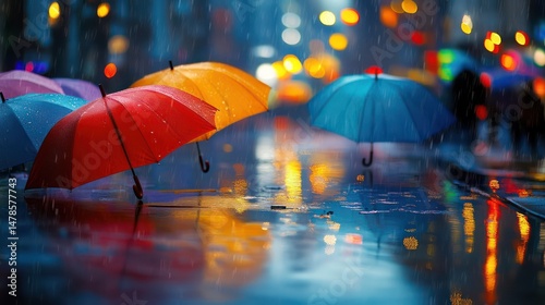 Wallpaper Mural Rainy city night umbrellas Torontodigital.ca