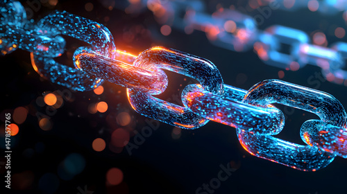 Glowing blockchain chains illuminate digital future virtual space graphic design futuristic environment abstract concept