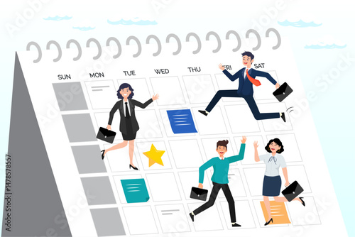 Business people employee on schedule calendar, calendar plan or office appointment, meeting agenda, professional project timeline, planner or schedule, event reminder, date or deadline concept
