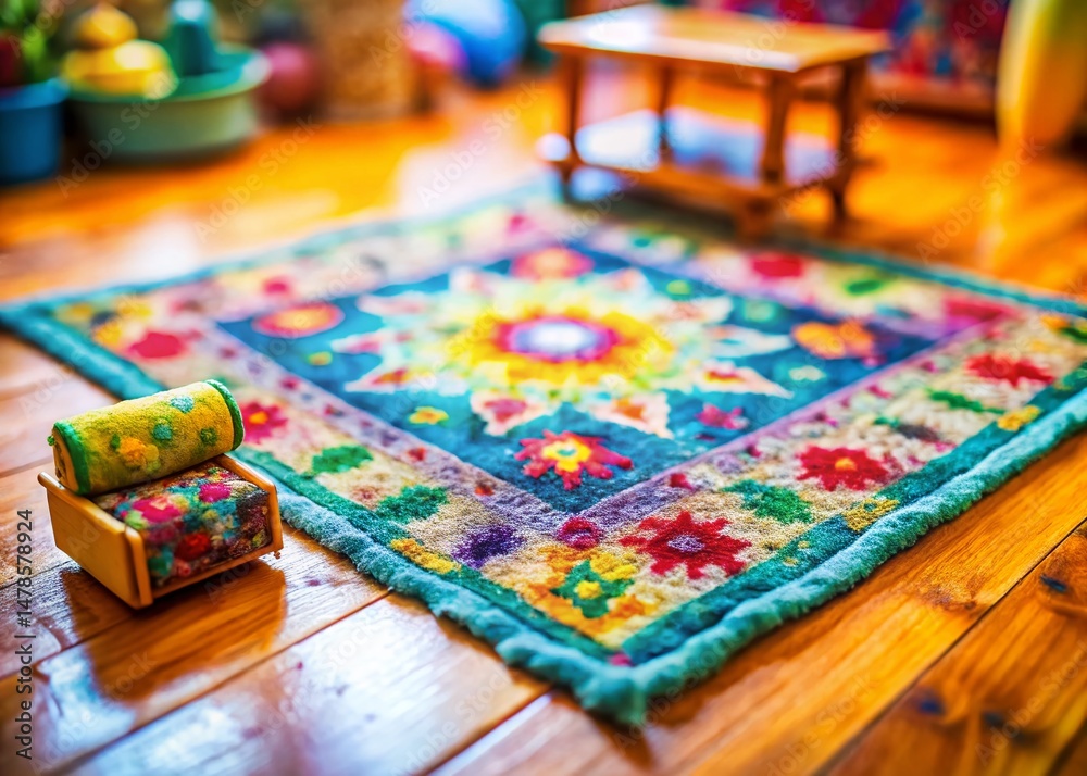 Fototapeta premium Miniature Watercolor Rug: Artistic Brushstroke Texture, Tilt-Shift Photography