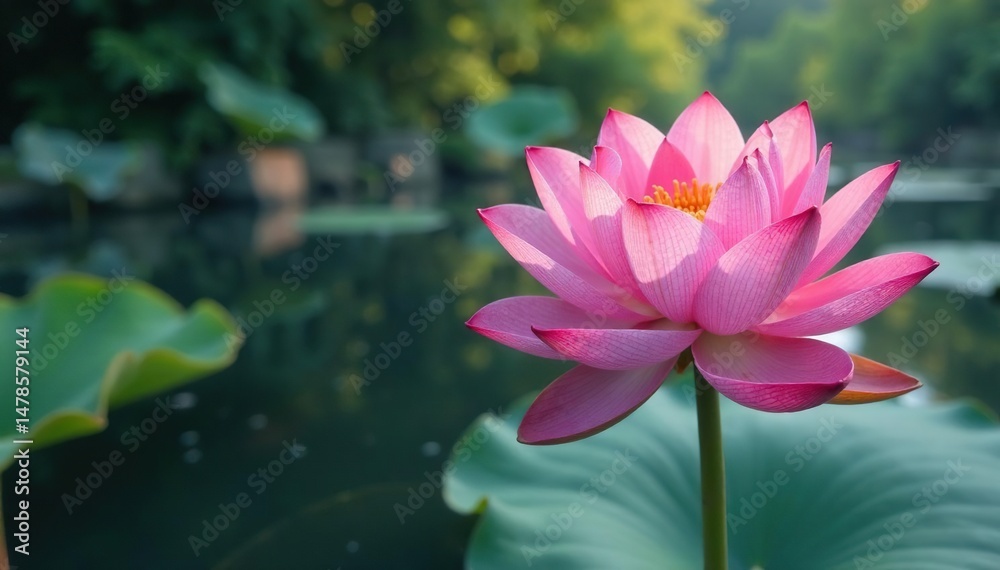 Obraz premium Pink lotus flower in full bloom, serene water background , spa, calmness, pink