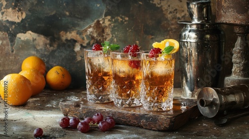 Aguardiente or aguardente Traditional Spanish and Brazilian alcoholic drink, strong drink, grape brandy, rum, gin, silver tequila, glasses on an old rustic photo