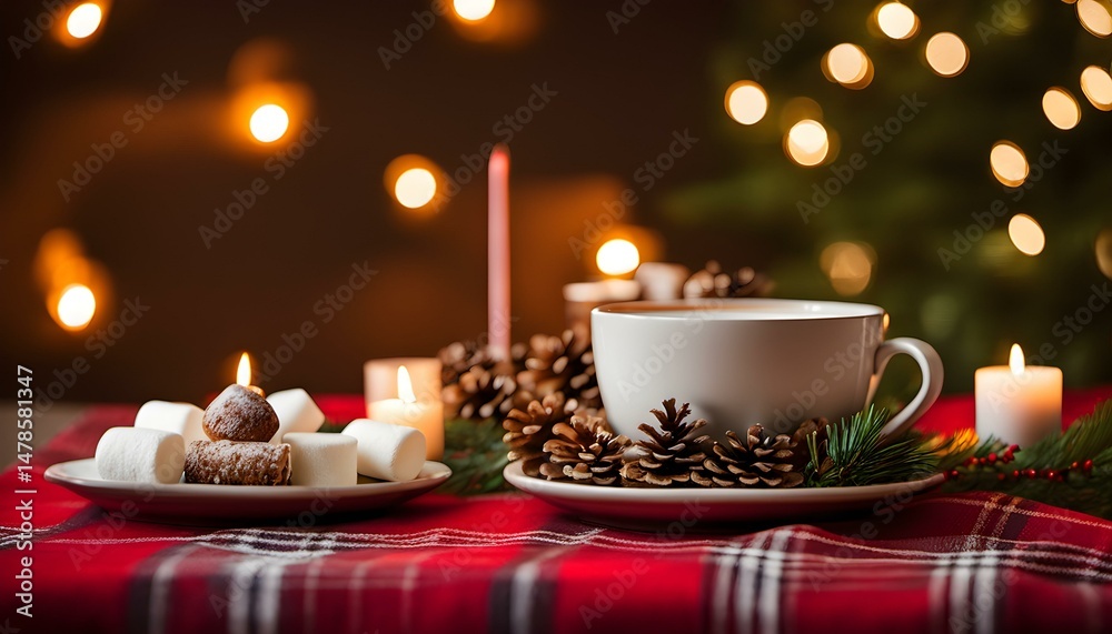 Fototapeta premium Rustic Delight: A Cozy Christmas Table Scene