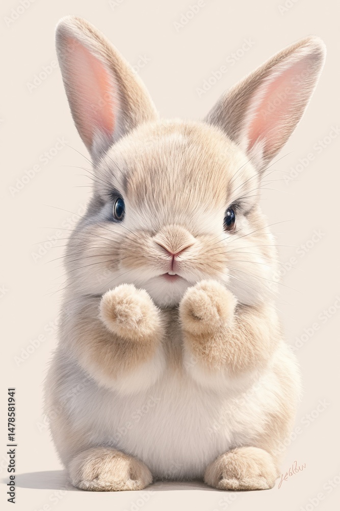 Obraz premium Adorable fluffy bunny sitting, paws together