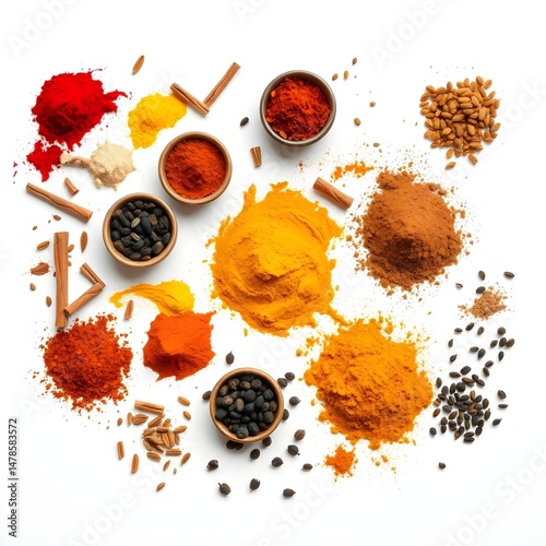 various spices on white background