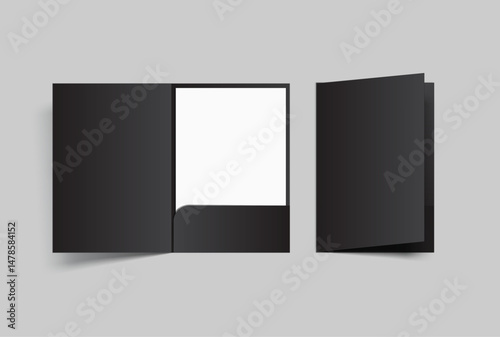 A4 paper with Single Pocket Folder, open leaflet, bifold mockup isolated on background. Blank folder paper template for business presentation document, flyer, catalogue, advertising or creative work
