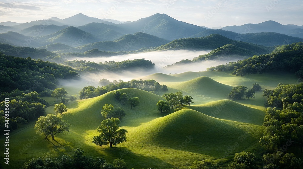 Fototapeta premium Misty mountain valley landscape