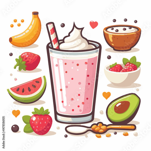yogurt, smoothie, fruit, fresh, food, diet, summer, healthy, dessert, breakfast, sweet, milk, organic, milkshake, delicious, glass, drink, strawberry, background, cocktail, beverage, shake, dairy, veg